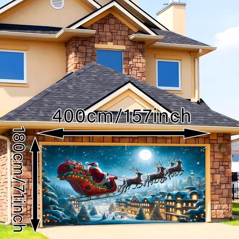 Christmas Themed Garage Door Banner, 1 Count Santa Claus & Reindeer Pattern Garage Door Decoration, Festive & Party Supplies for Home Decor