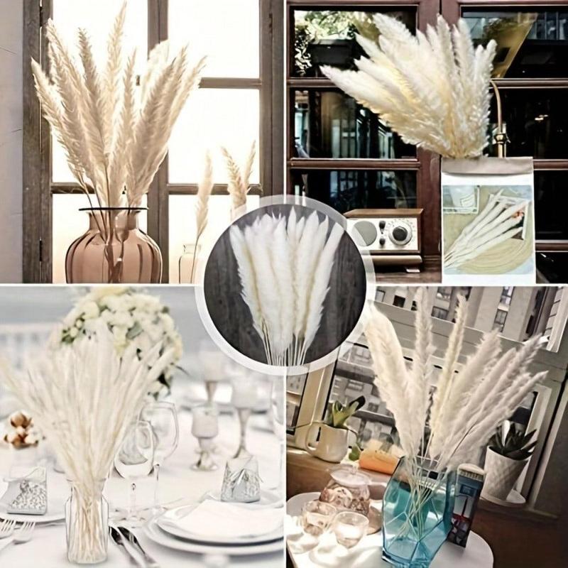 Dried Pampas Grass Plumes Decoration, 30pcs set Faux Reed Flower Stems Bunch, Fake Flower for Flower Arrangements Wedding Home Decor