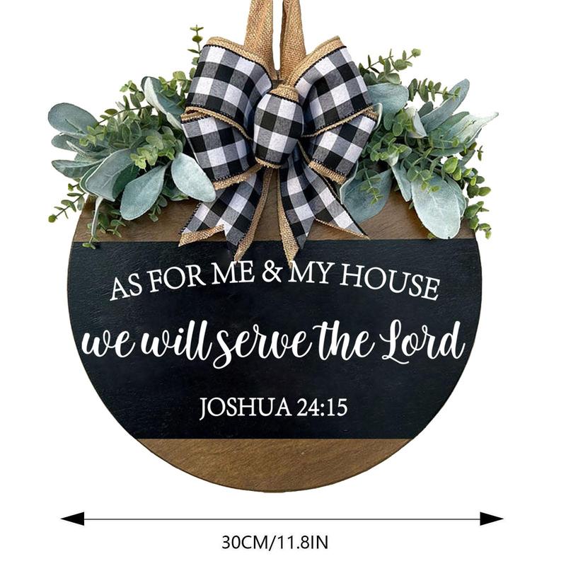 Wooden Letter Pattern Hanging Plaque, As for Me and My House We Will Serve The Lord Round Door Hanging Sign, Home Decor for Front Door