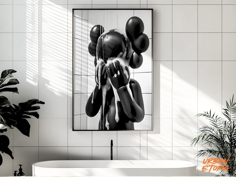 Kaws in Shower Hypbeast Poster - Printable Art for Shower Wall Art, Washroom Wall Decor, Graffiti Kaws Wall Art