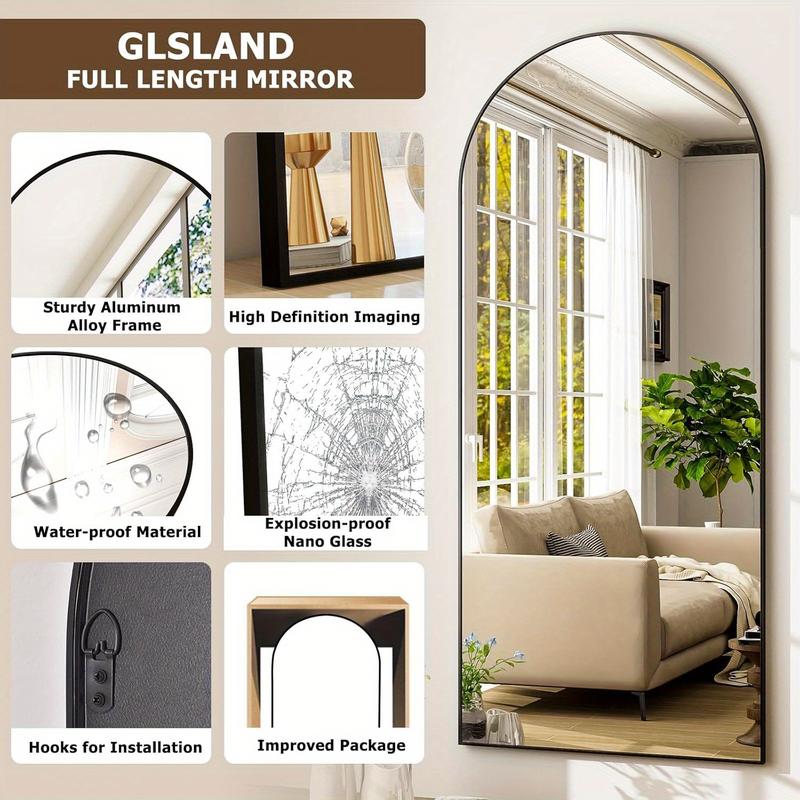 Full Length Floor Mount Mirror-Aluminum Alloy Frame-Arch Mirror Full Length HD-Full Body Mirror-for Bedroom or Living Room