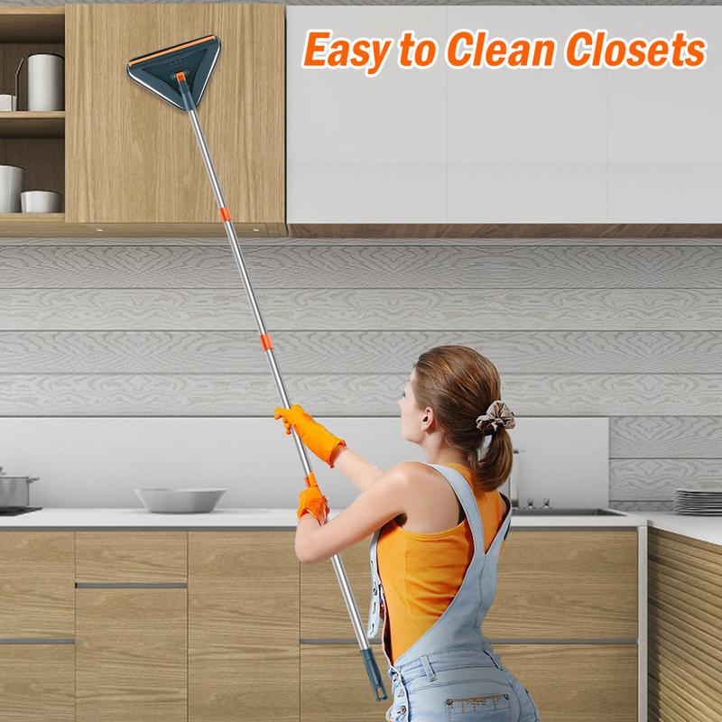 STILLCOOL Long Handle Wall Cleaner Adjustable Length Wall Mop 360° Spinning Head Floor Wall Washing Cleaning Tool for Walls Ceiling Fans Floors Baseboards Dust Kitchen General Purpose, Holiday Thorough Cleaning,6 Replacement Pads and 1 Silicone Squeegee