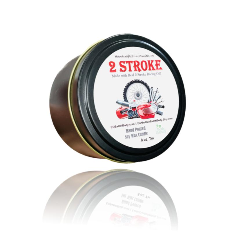 2 Stroke Dirt Bike Race Fuel Soy Candle | Hand Poured | Zero Waste Reusable Tin | 3 sizes! | Gift | Birthday | Gift for Him | Gift for Her | Motocross | Dirt Bike | Race Track | Stocking Stuffer | Black Friday Cyber Monday Christmas Deal