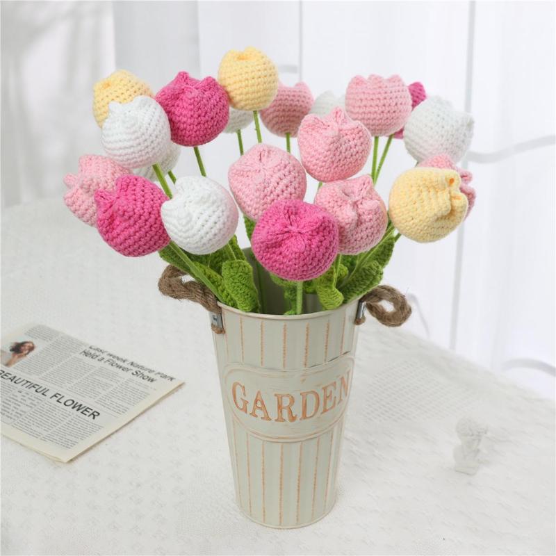 Christmas Room Decor Crochet Tulip without Vase, 10 20 30pcs Artificial Flower, Summer Tulips Artificial Flowers Bouquet, Home Decor Supplies for Living Room Bedroom Dining Room Wedding Party, Fall Decor, Fall Decor,  Viral Hobby Lobby Ornaments