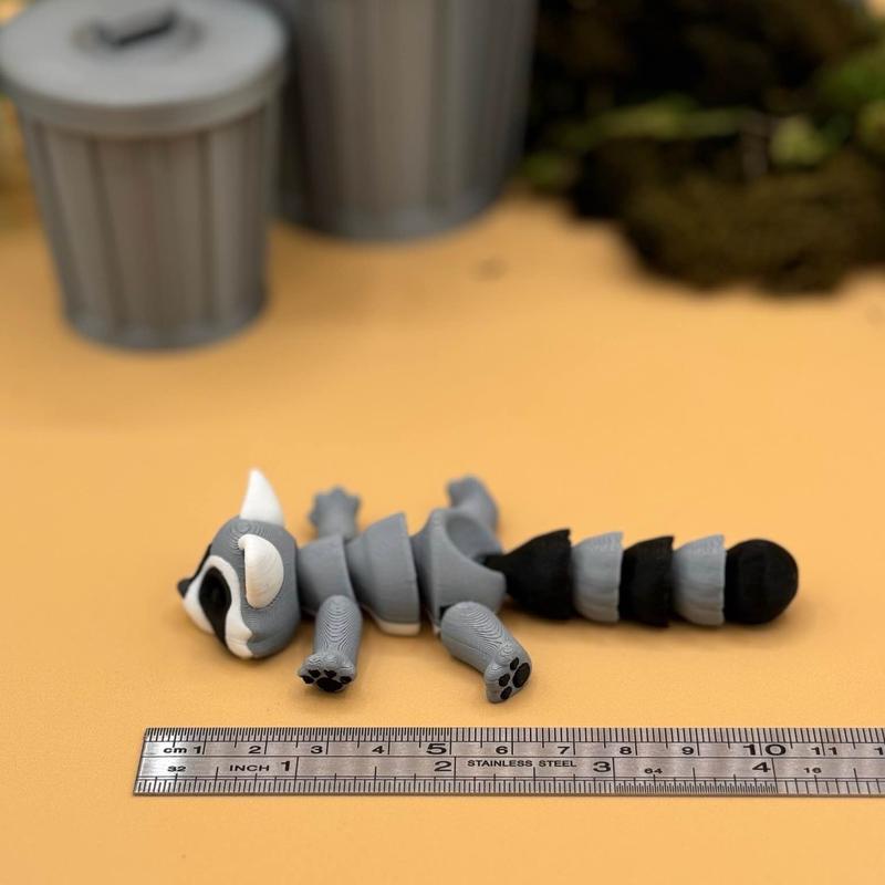 3D printed decorative trash can storage container and baby raccoon fidget aid