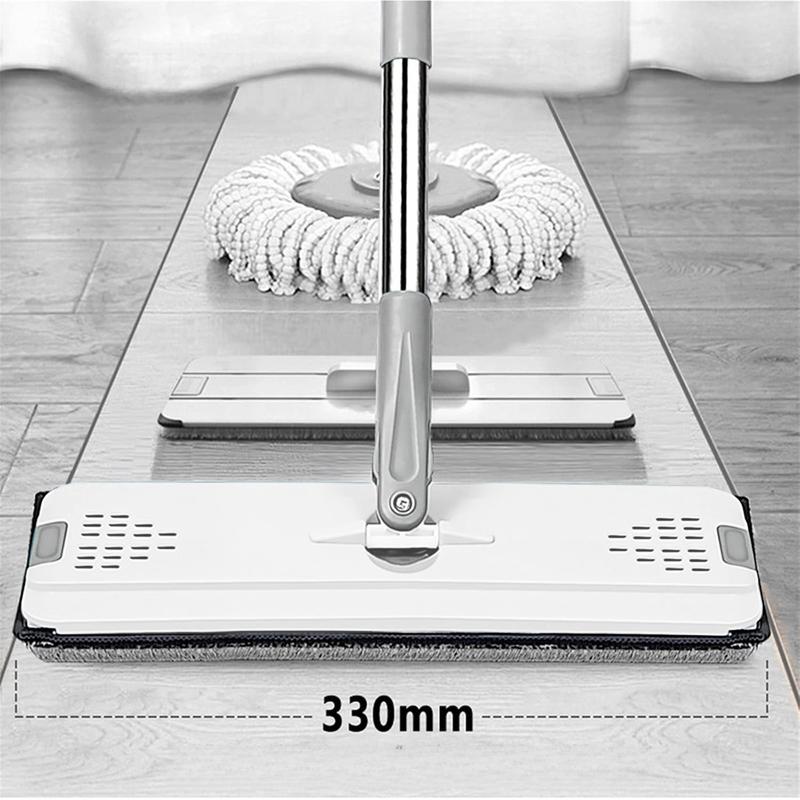 Mop and Bucket with Wringer Set, White Flat Squeeze Mop Bucket Set for Hardwood Floor Cleaning, Wet Dry Mop for Wall Cleaner with Long Handle, with 1 Microfiber Cloth, Glass Cleaner