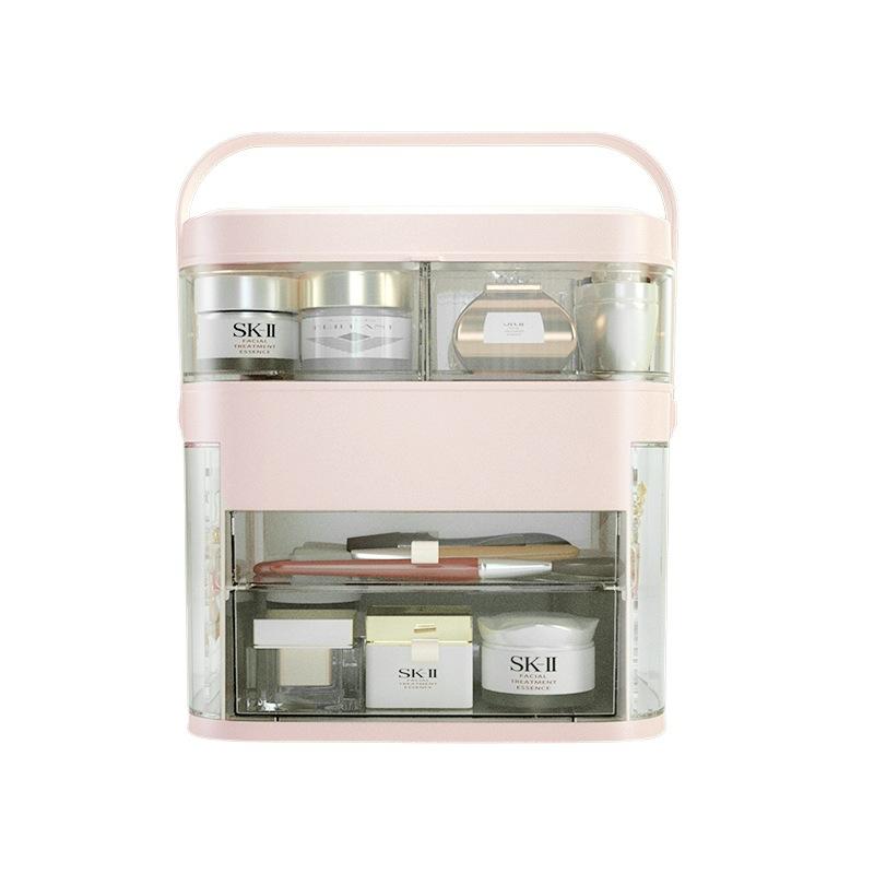 Makeup mirror with light, makeup box, lipstick, cosmetics, skincare products, jewelry storage rack with lid, multifunctional storage