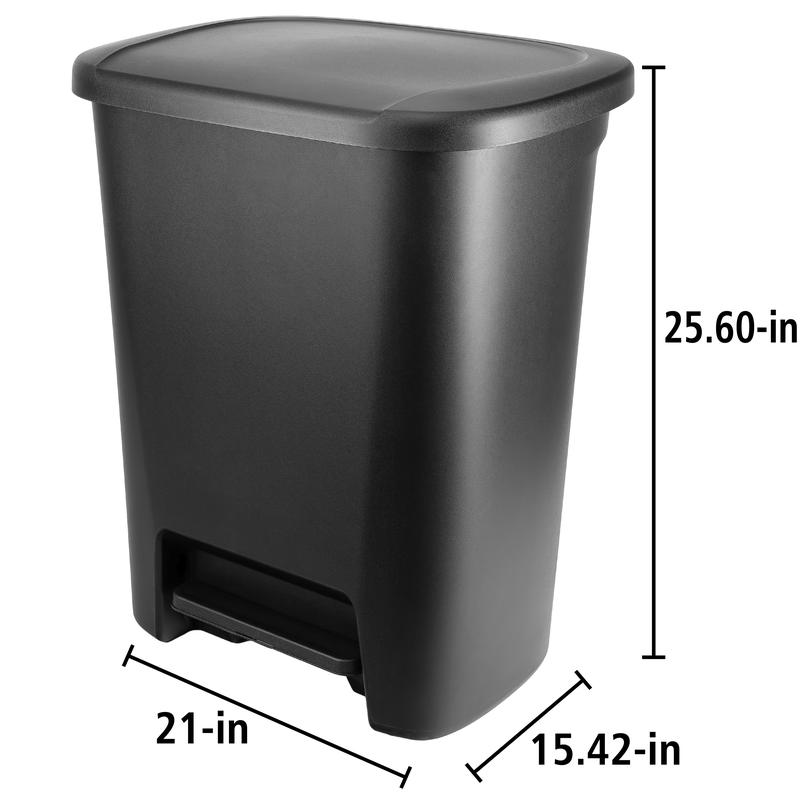 Hefty 20.4 Gallon Step-On Trash Can, Plastic Extra Large Kitchen Trash Can, Black