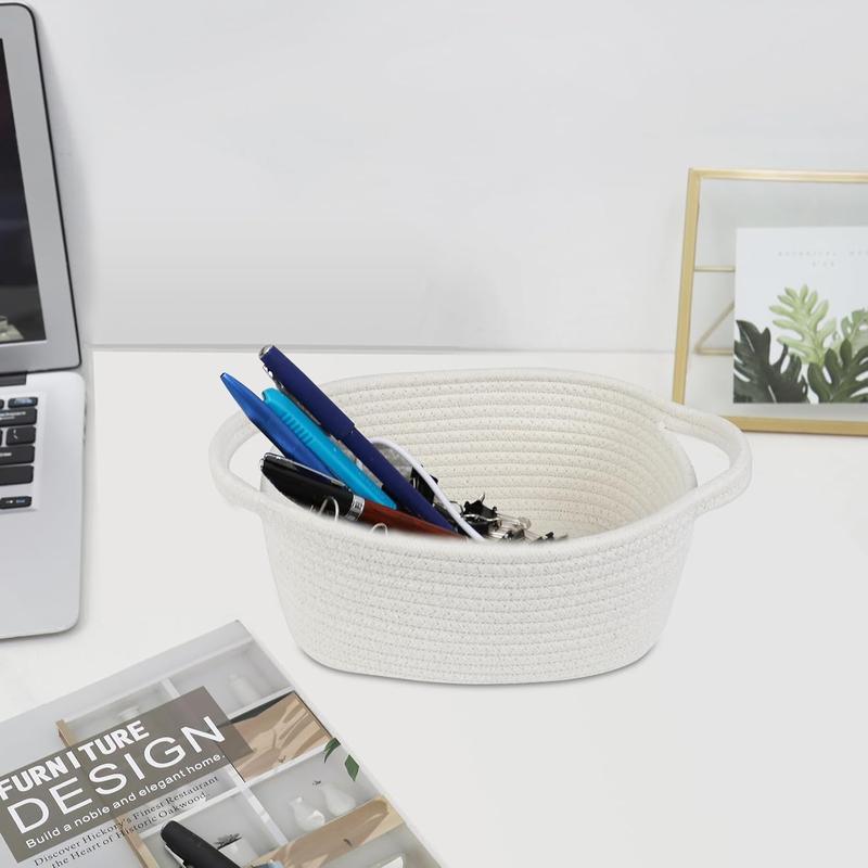 Small Storage Basket, Mini Basket, Cute Tiny Cotton Rope Woven Basket,Shelf Basket, Boho Decorative  Dog  Basket for , Living Room, , Empty Gift Basket - XS, White