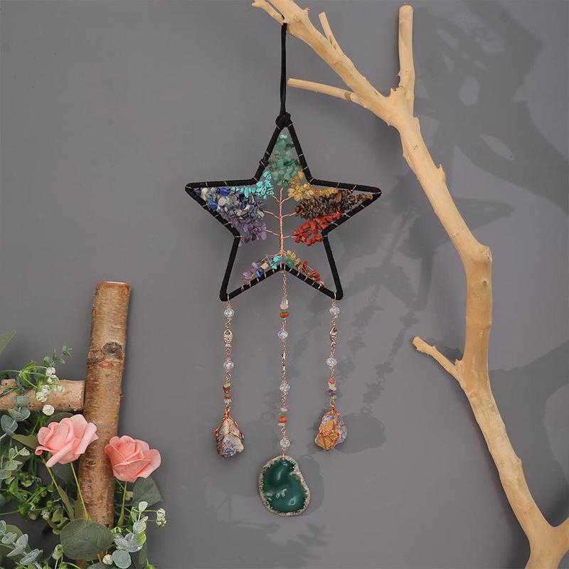 Star Design Dream Catcher, 1 Count Artificial Crystal Decor Hanging Ornament, Hanging Decor for Home Living Room Courtyard Window Garden