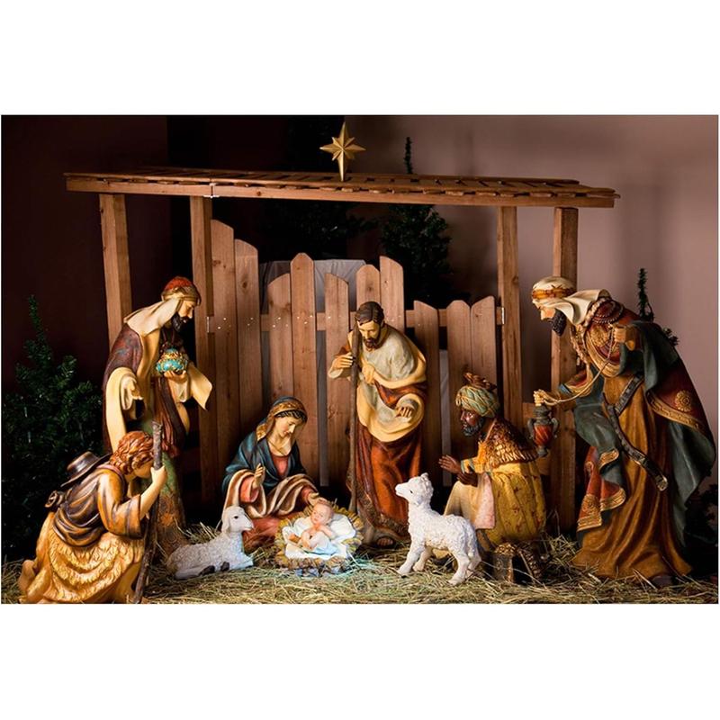 7x5ft Christmas Manger Scene Photography Backdrop Holy Night Nativity Photographic Background Merry Xmas Portrait Photobooth Banner Party Decorations Photo Studio Props