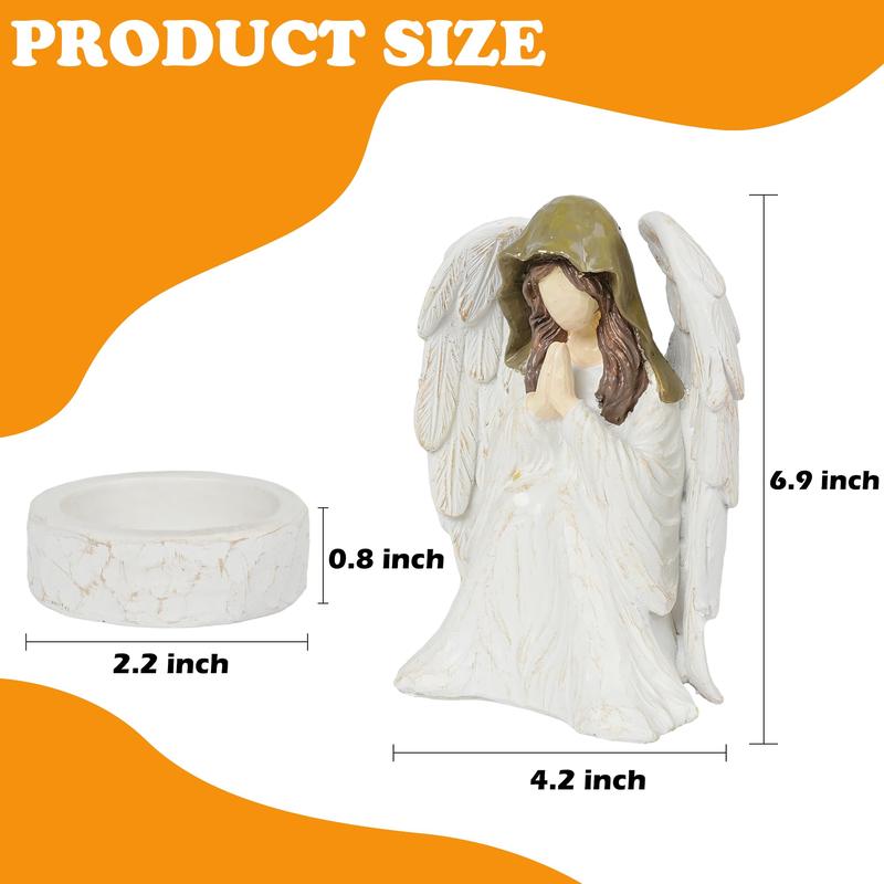 Praying Angel Figurine, 7 Inch Resin Angel Wing Praying Sculpture with Candle Holder, Guardian Angel Statue for Christmas Home Decor Ornament Women Gifts