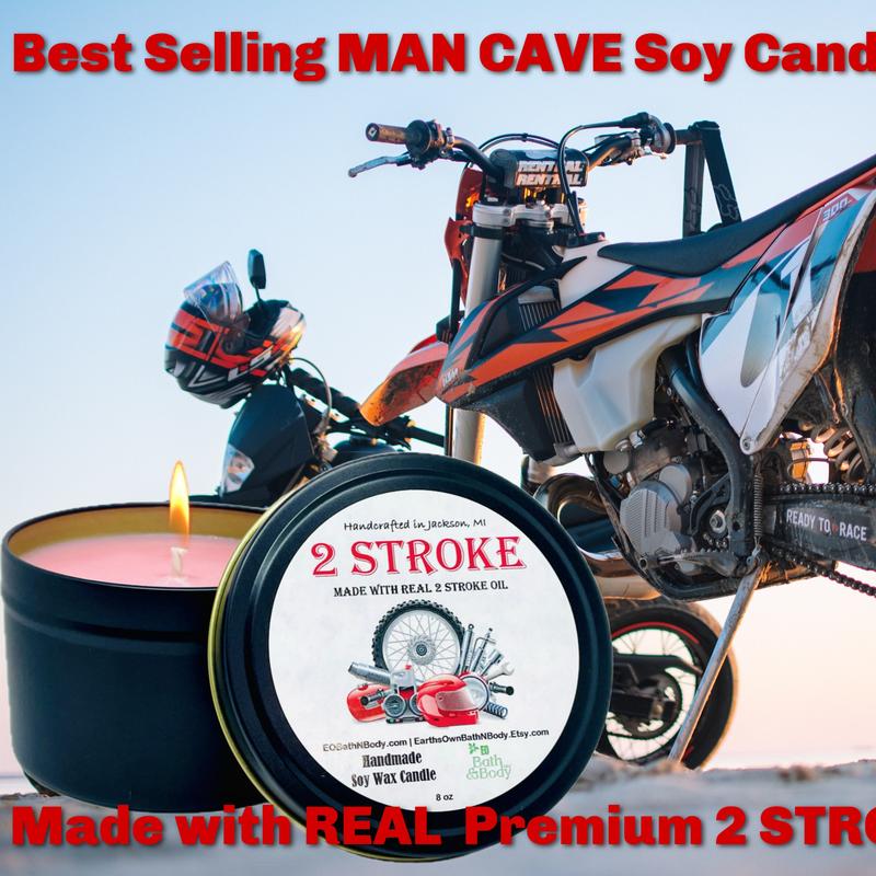 2 Stroke Dirt Bike Race Fuel Soy Candle | Hand Poured | Zero Waste Reusable Tin | 3 sizes! | Gift | Birthday | Gift for Him | Gift for Her | Motocross | Dirt Bike | Race Track | Stocking Stuffer | Black Friday Cyber Monday Christmas Deal