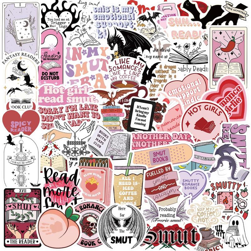 Bookish Smut Reading Book Sticker, 52pcs set DIY Decorative Sticker, Waterproof Self Adhesive Decor Paper for Gift Greeting Card Water Bottle Laptop Phone