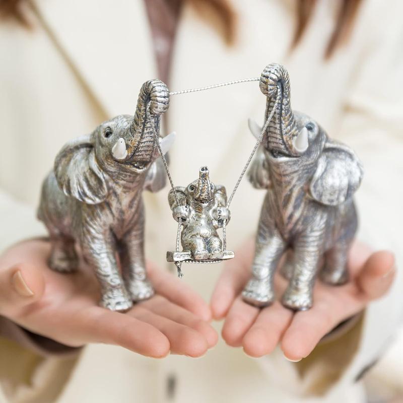 Elephant Statue.Silver Elephant Decor for Women,Mom Gifts.Elephant Figurines Brings Good Luck.Decoration Ornaments for Living Room,Table Centerpiece, Shelf, Office Decor (Silver)