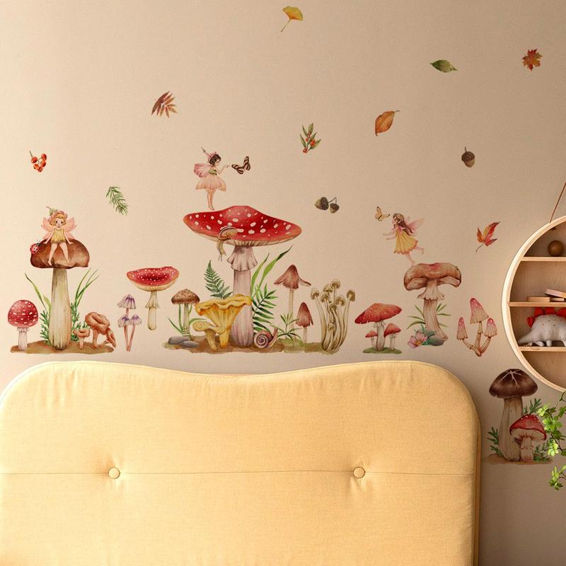 1 Set Mushroom Forest Pattern Wall Sticker for Mean Girls Decorations, Self-adhesive DIY Wall Decal, Creative Wall Art for Home Living Room Bedroom Decor