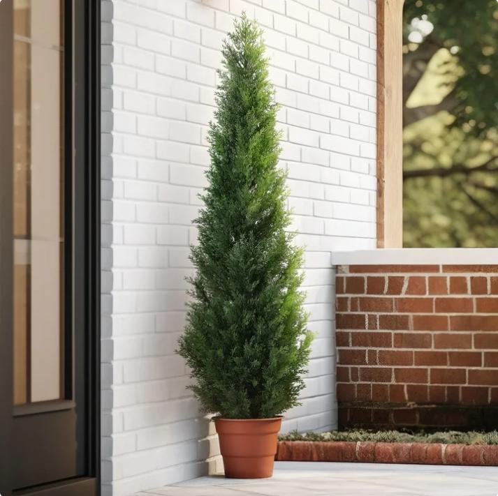 Set of 2 Artificial Cedar Trees - 5 Foot Potted Topiary for Outdoors and Home Decor