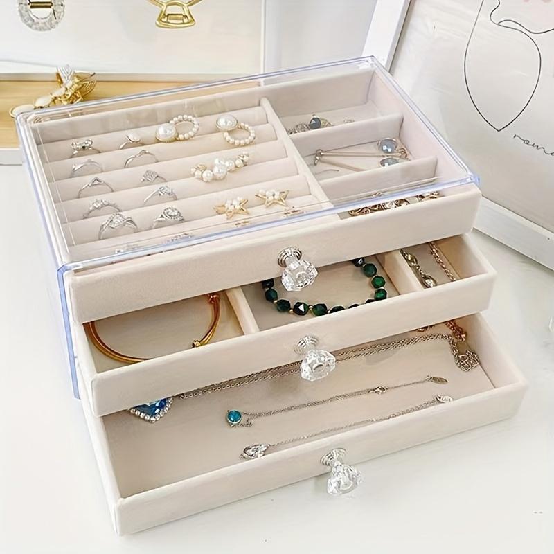 Earring Jewelry Organizer With 3 Drawers, Clear Acrylic Jewelry Box For Women, Jewelry Display Case for Rings, Necklaces, Bracelets - Tabletop Storage Solution