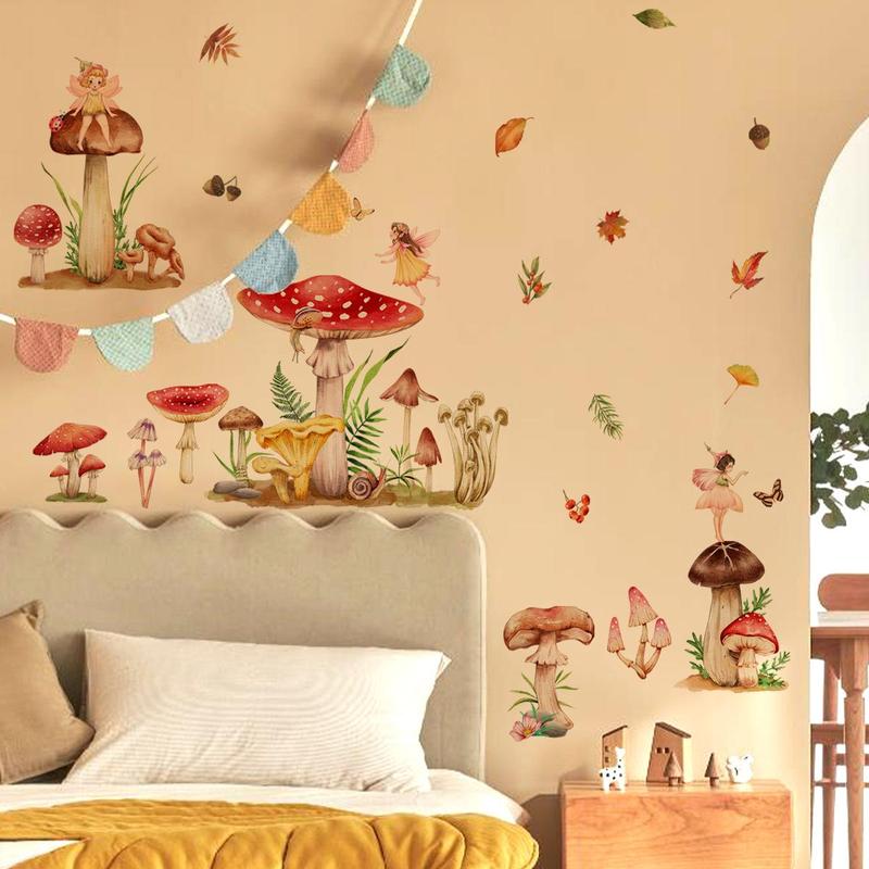 1 Set Mushroom Forest Pattern Wall Sticker for Mean Girls Decorations, Self-adhesive DIY Wall Decal, Creative Wall Art for Home Living Room Bedroom Decor