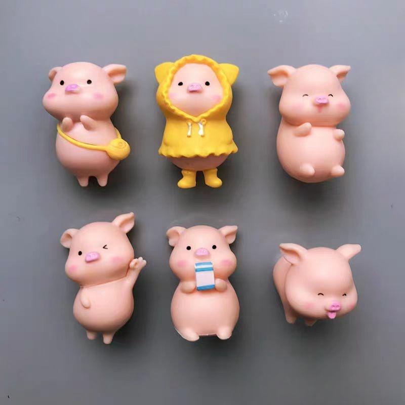 Cute Piggy Refrigerator Magnet, 6 Counts Cartoon Animal Decorative Magnet for Kitchen, Fridge Decorative Ornament, Summer Essentials