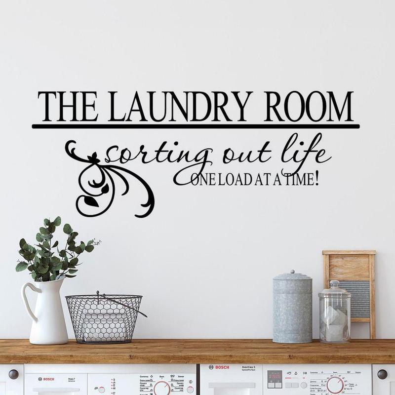 Laundry Room Letter Pattern Wall Sticker, Aesthetic Peel and Stick Laundry Sign Sticker, Wall Decal for Home Laundry Room Hotel Dormitory