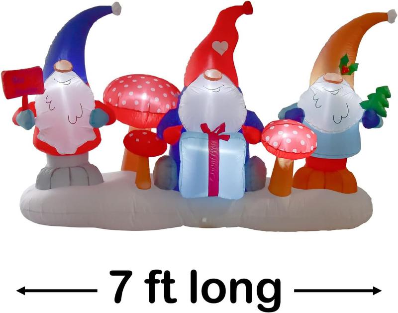 Christmas inflatable decorations -7ft long x 4ft high Inflatable Three Christmas Gnomes Elves,Christmas inflatable decoration with LED lights, Christmas holiday inflatable outdoor yard decoration party garden