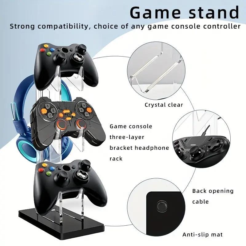 Universal 3-layer Gamepad & Headset Storage Rack, 1 Count Acrylic Storage Stand, Desktop Fashion Storage Rack for Home Office