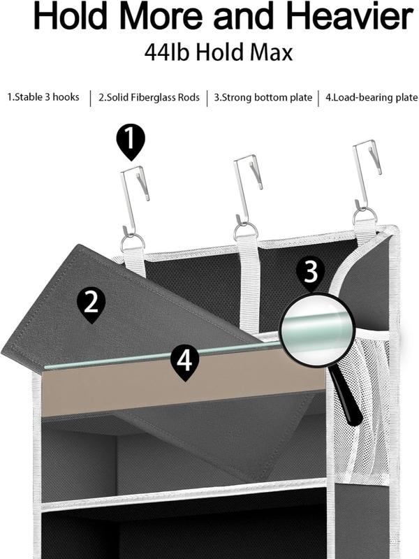 1 Pack Over The Door Storage Organizer with 5 Pockets 10 Mesh Pockets, 44 lbs Weight Capacity Door Hanging Organizers and Storage for Bedroom,Bathroom,Nursery,Kidroom,Babyroom,Dorm Room