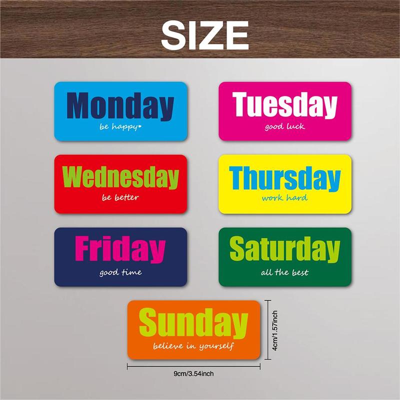 Weekdays Refrigerator Magnet, 7 Counts set Inspirational Positive Art Word Calendar Magnet, Days Of The Week Magnet for School Home Office Gift