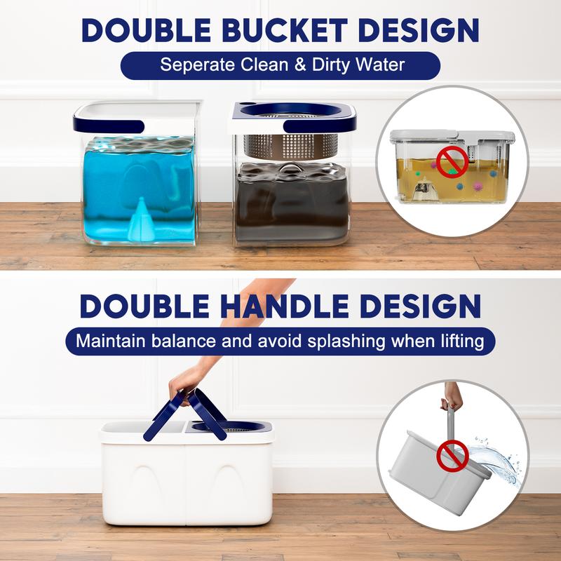 SuperFitu Double Bucket Spin Mop and Bucket System for Clean Water and Sewage Separation - Pet, Cleaning Light wet  mop