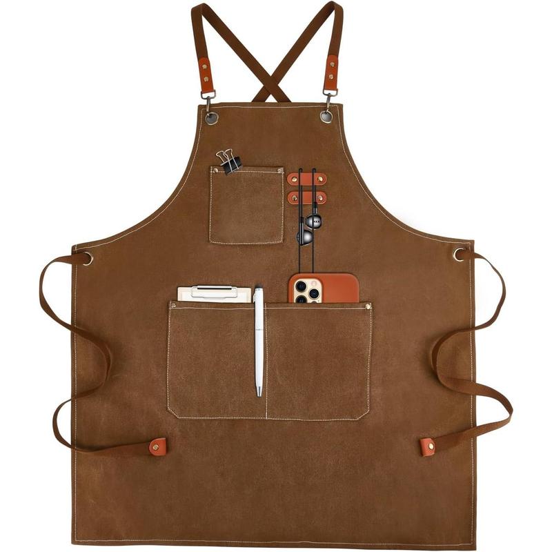 Cross-Back Chef Aprons for Men Women with Pockets,Cotton Canvas Adjustable Cooking Work Apron for Kitchen