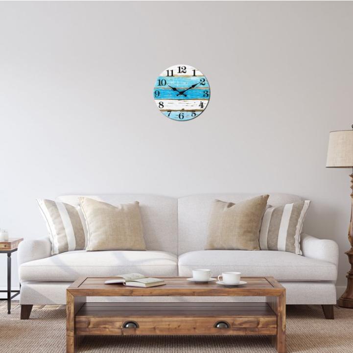 10 Inch Wall Clock,Beach Outdoor Clock for Patio,Wooden Round Wall Clock Battery Operated,Non Ticking Coastal Themed Decor Wall Clock for Lake House,Home,Kitchen,Pool,Bathroom