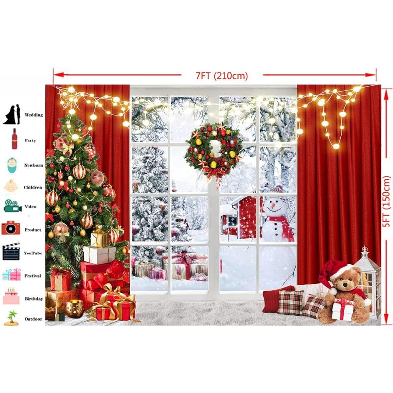 7x5ft Christmas Backdrop- Christmas Window Backdrop for Photography Xmas New Year Merry Background Christmas Family Holiday Party