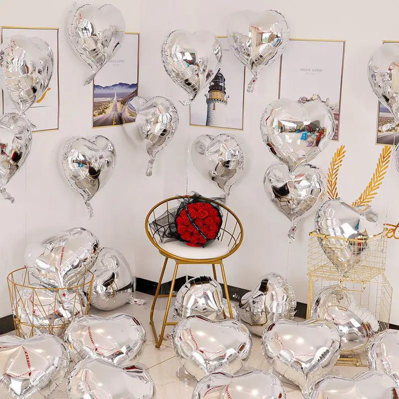 Romantic Heart Shaped Balloon, 50pcs 18 Inch Aluminum Foil Balloon, Party Decoration Balloon, Wedding Birthday Festive Party Supplies