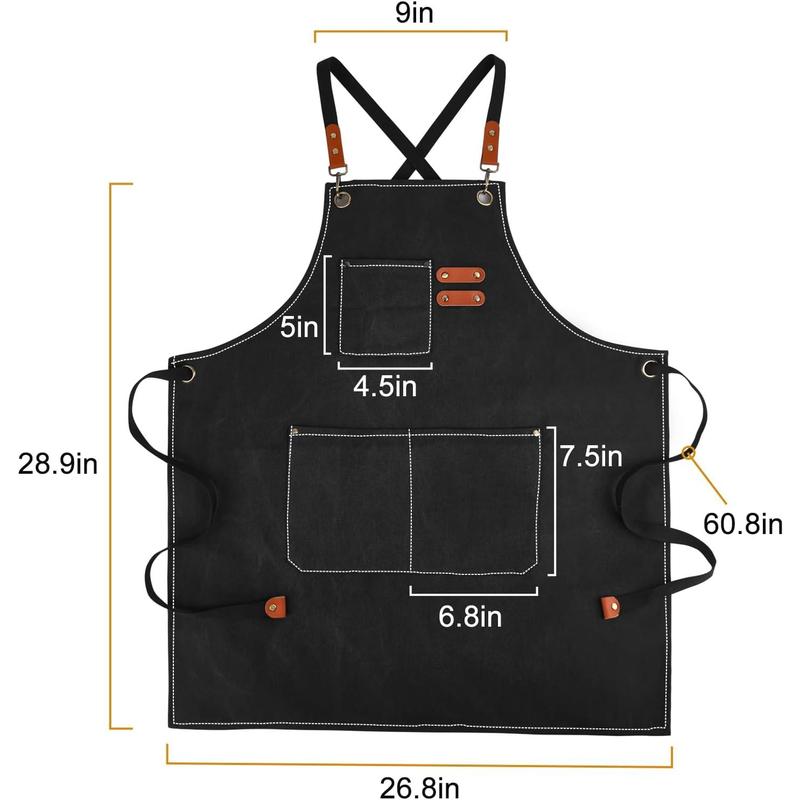 Cross-Back Chef Aprons for Men Women with Pockets,Cotton Canvas Adjustable Cooking Work Apron for Kitchen