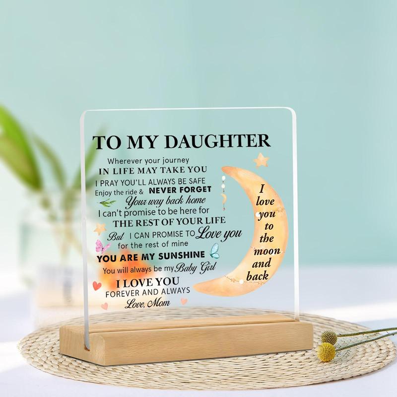 To My Daughter Letter Pattern Acrylic Plaque with Wooden Stand, Desktop Decoration Sign, Home Decor for Living Room Bedroom, Gift for Daughter