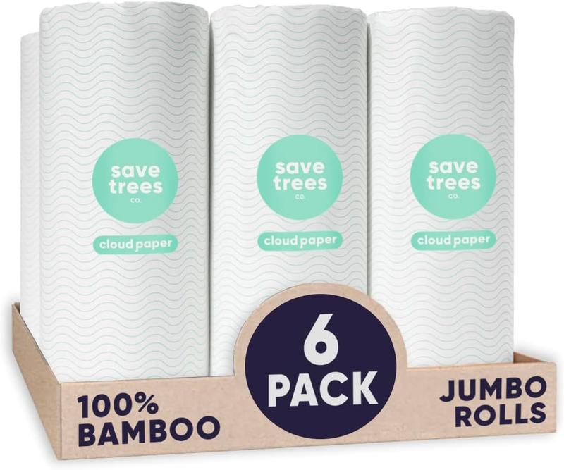 Cloud Paper | Save Trees Co. Bamboo Paper Towels 6pk - 750 Sheets Unbleached Paper Towels Rolls Ultra Absorbent & Durable Eco-Friendly Paper Towels - FSC-Certified,Chlorine-Free Recycled Paper Towels