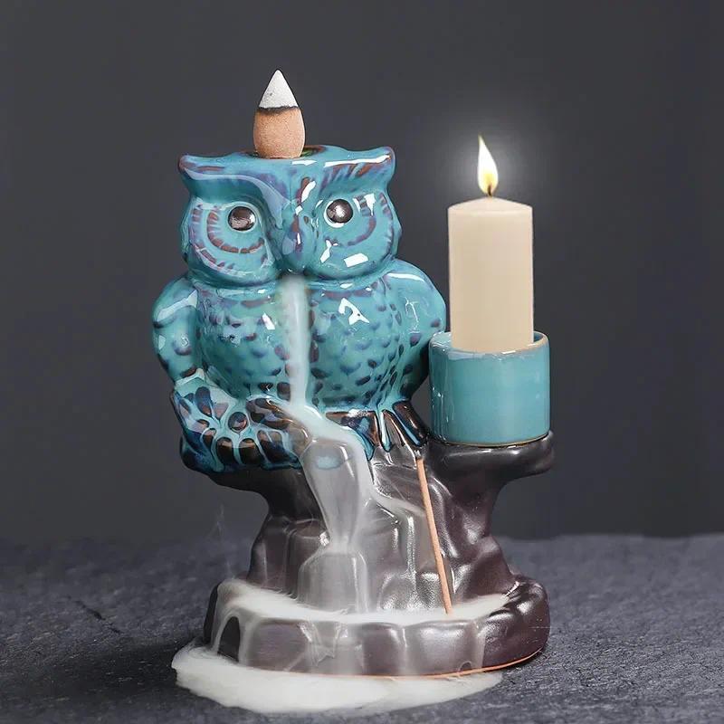 Creative Owl Design Incense Burner, 1 Count Ceramic Backflow Incense Holder, Home Decoration for Living Room Bedroom, Gift for Owl Lovers