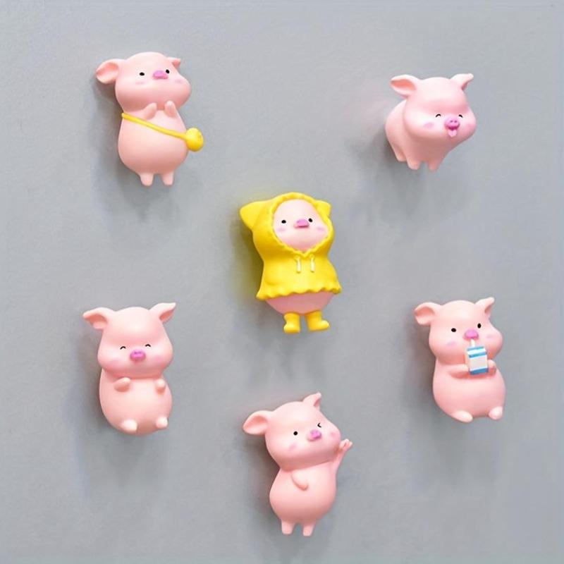 Cute Piggy Refrigerator Magnet, 6 Counts Cartoon Animal Decorative Magnet for Kitchen, Fridge Decorative Ornament, Summer Essentials