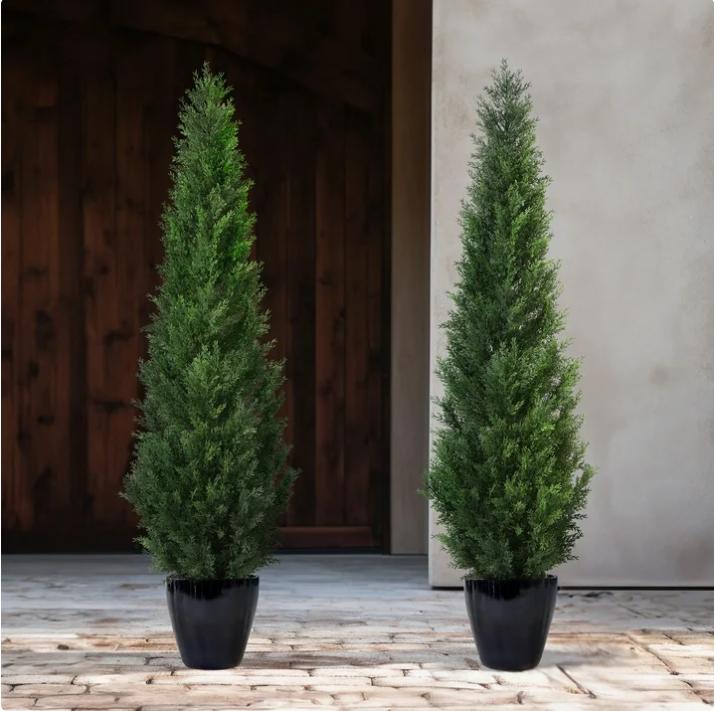 Set of 2 Artificial Cedar Trees - 5 Foot Potted Topiary for Outdoors and Home Decor