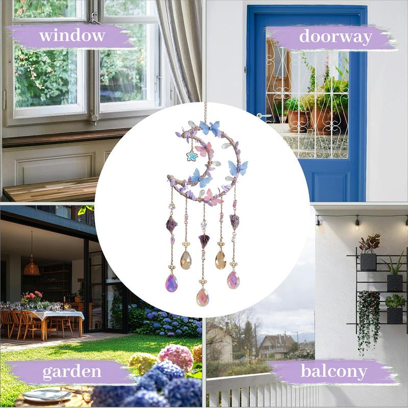 Hangable Room Decor Moon & Butterfly & Flower Design Dream Catcher, Artificial Crystal Hanging Decor, Home Deocr Sun Catcher for Garden Window Living Room Bedroom, Bedroom Decor, Gifts for Girlfriend