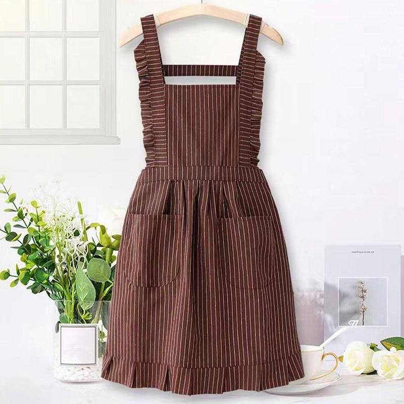 Striped Print Apron, Cute Breathable Lightweight Apron with Pocket, Fashion Apron for Home Kitchen Dining Room Coffee Shop