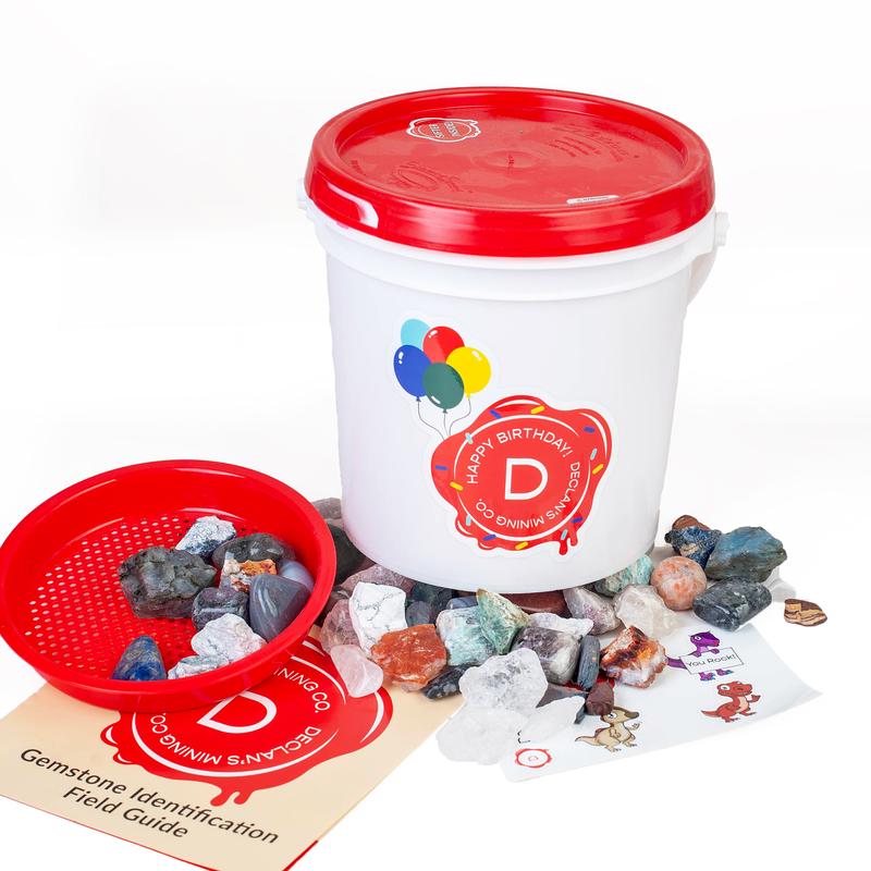 Gallon Declan’s Celebration Bucket with Raw and Tumbled Stones - Unisex Birthday Gift Gifts Friend Decor