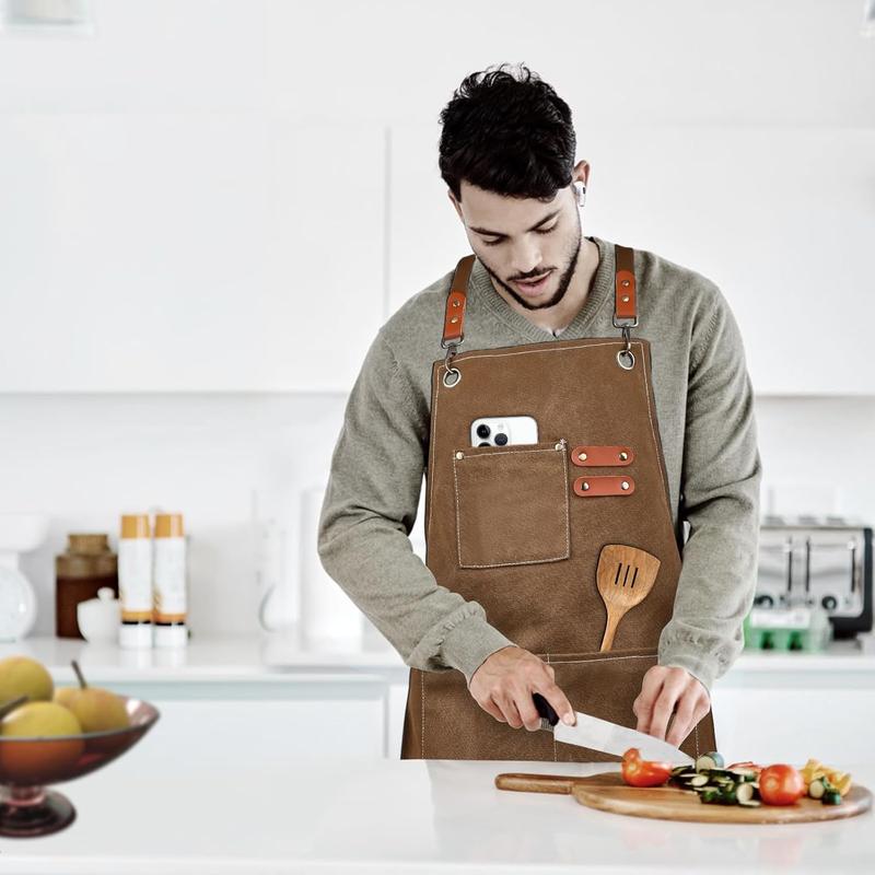 Cross-Back Chef Aprons for Men Women with Pockets,Cotton Canvas Adjustable Cooking Work Apron for Kitchen