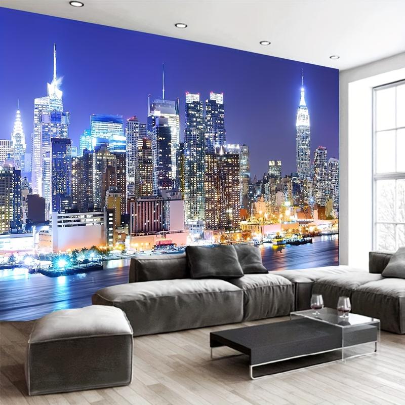 Vibrant Night City Landscape Polyester Tapestry - Blacklight Wall Hanging for Living Room, Bedroom, Office with Stunning Cityscape Design - Free Installation Package Included for Easy Setup