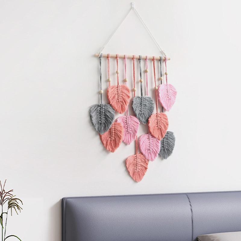 Boho Style Leaf Shaped Wall Hanging Home Decor, Creative Handmade Woven Rope Wall Art, Wall Decor For Living Room & Bedroom, Spring Hanging Decor for Home, Spring Decor 2024