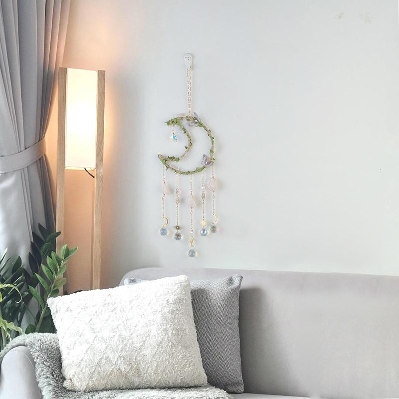 Hangable Room Decor Moon & Butterfly & Flower Design Dream Catcher, Artificial Crystal Hanging Decor, Home Deocr Sun Catcher for Garden Window Living Room Bedroom, Bedroom Decor, Gifts for Girlfriend