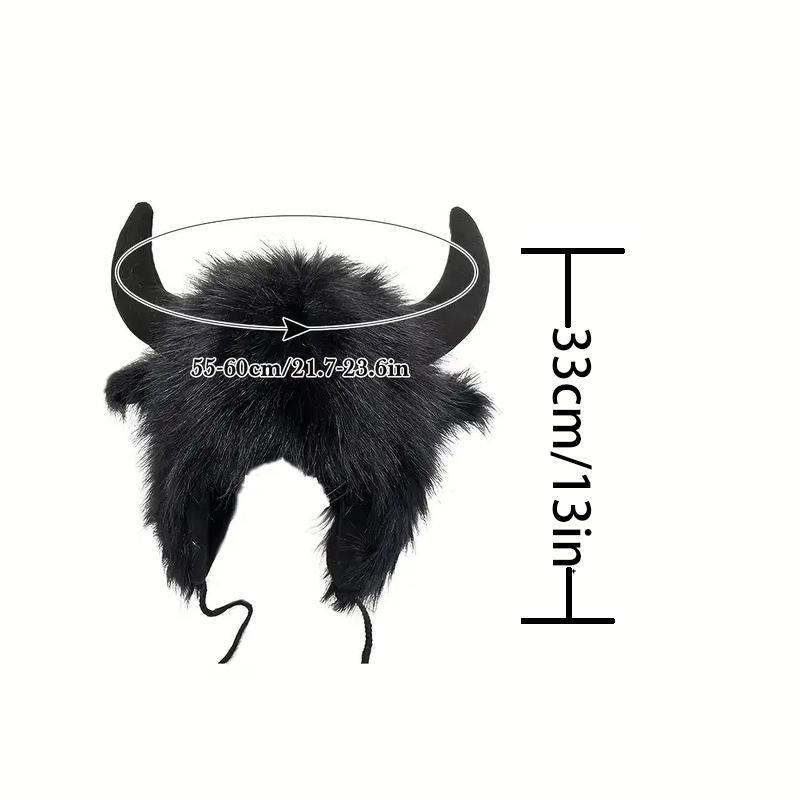 Viking Horned Beanie Hat, 1 Count Soft Warm Cute Polyester Fiber Faux Fur Winter Cap for Cosplay, Costume and Novelty Party Accessory