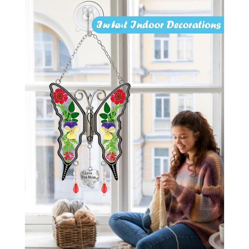 Gifts for Mom Suncatcher Butterfly Mom Gifts Mothers Day I Love You Mom Stained Glass Sun Catcher Hanging Wind Chime Ornament for Window Gift for Mother`s Day Valentine`s Birthday Christmas