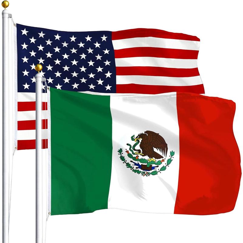 Combo Pack: USA American Flag 3x5 Ft 75D Printed Stars & Mexico (Mexican) Flag 3x5 Ft 75D Printed Banners Light Gift Hanging